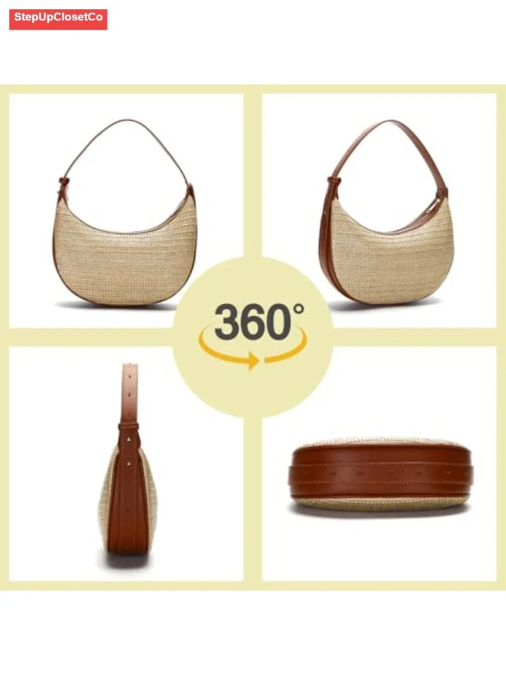 Handwoven Straw Hobo Shoulder Bag Women Crossbody Purse Summer